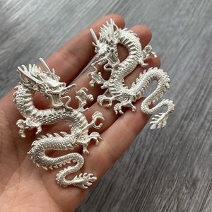 Silver Dragon Statement Earrings- matte finish